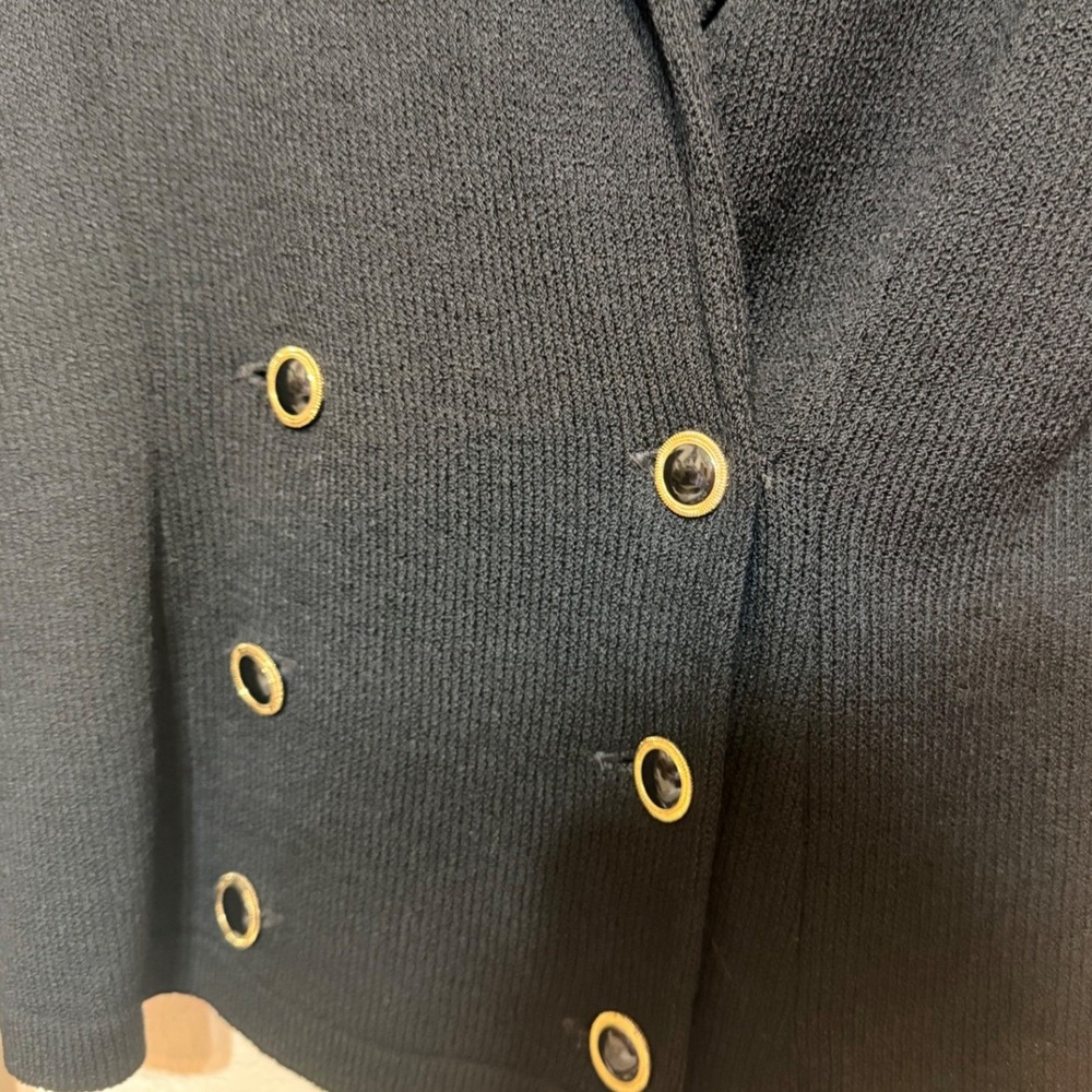 St. John Knit Blazer Women Black Double Breasted Gold Button Old Money Santana - Picture 2 of 6